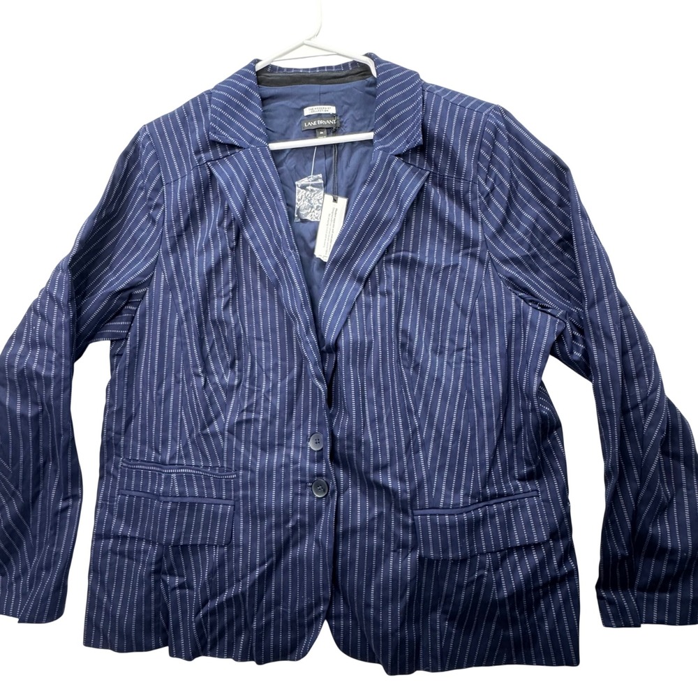 Lane Bryant Blazer Women 26 Navy Blue Pinstripe The Modernist Collection NWT